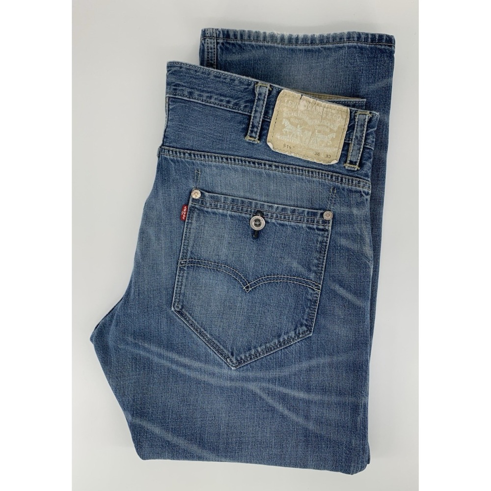 Levis‎ 514 Jeans Men 38x30 Blue Straight Fade Medium Wash American Denim Pants